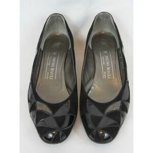 Bruno Magli Black Suede Leather Geometric Metal Detail Pumps Heels 9 AA Italy
